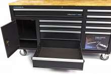 HBM werkbank 158 cm verrijdbaar met 10 laden, deur en achterwand, zwart