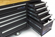 HBM werkbank 158 cm verrijdbaar met 10 laden, deur en achterwand, zwart