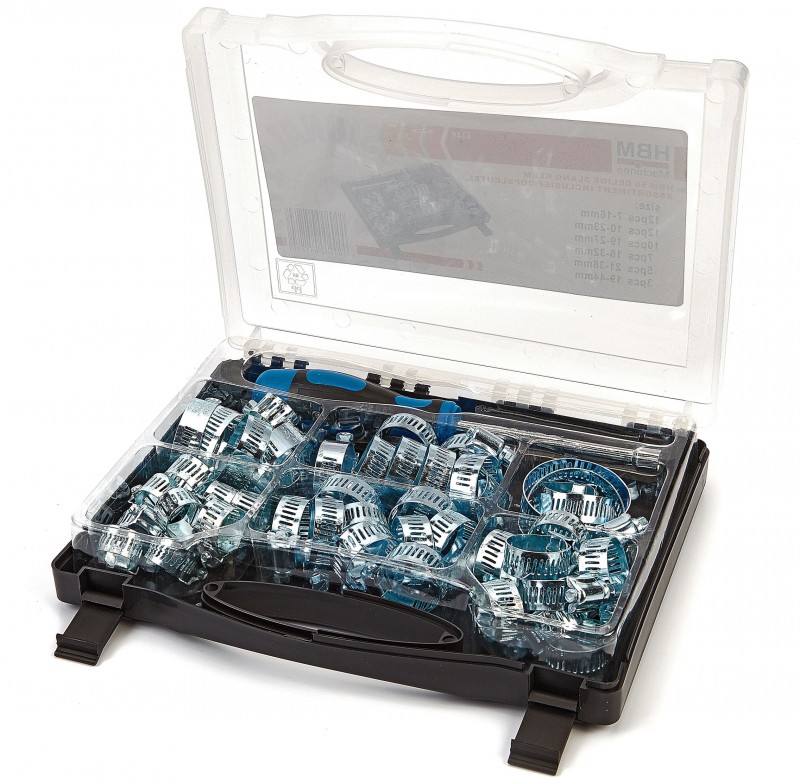 HBM 50-delige slangklemmen assortiment inclusief dopsleutel voor gereedschapswand