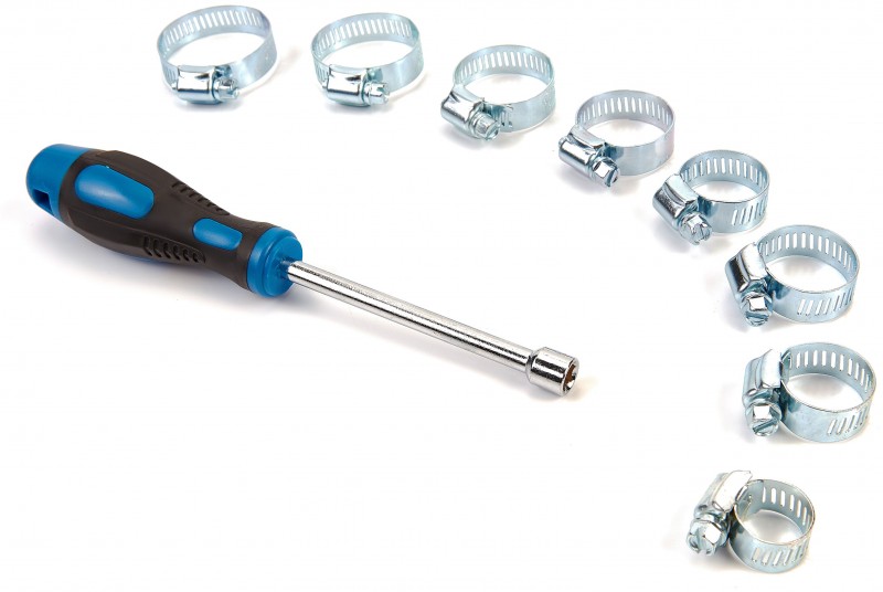 HBM 50-delige slangklemmen assortiment inclusief dopsleutel voor gereedschapswand