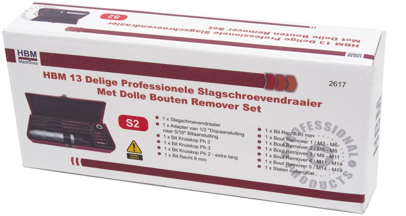 HBM 13-delige Slagschroevendraaier met Dolle Bouten Remover Set
