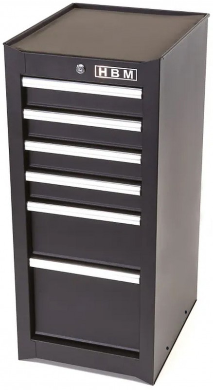 HBM gereedschapskast zwart 6 laden, gevuld, 40 kg, 390 x 460 x 860 mm