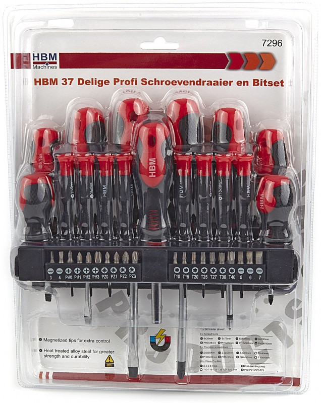 HBM 37-delige Profi Schroevendraaier- en Bitset Sleufkop, Philips, Pozidriv, Torx
