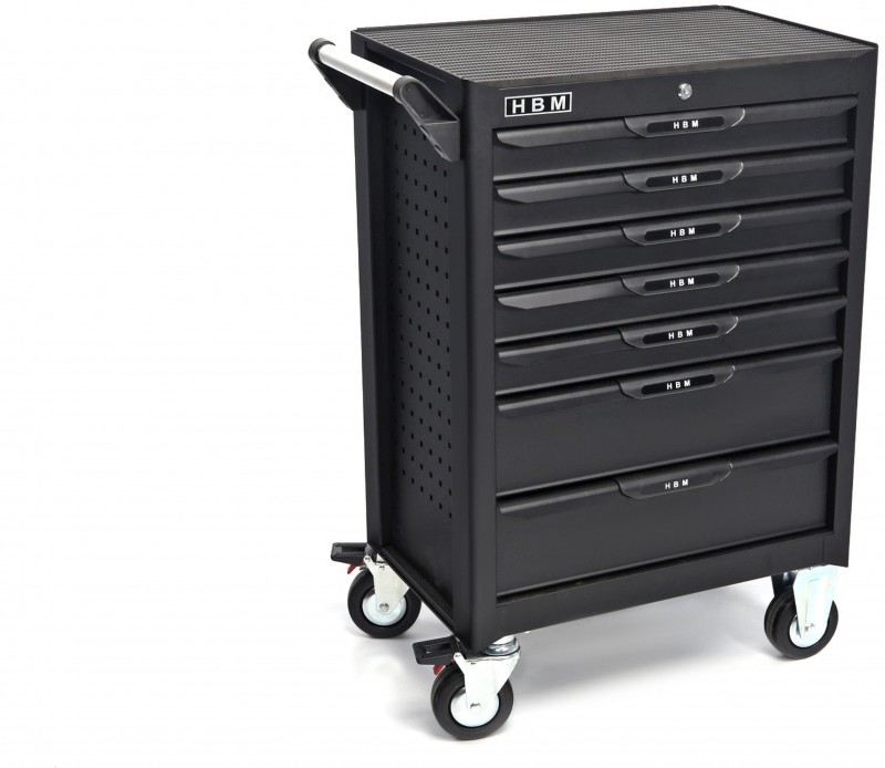 HBM deluxe gevulde gereedschapswagen 283-delig zwart, 7 laden, slot, 210 kg, 4 wielen
