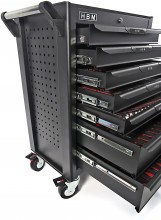 HBM deluxe gevulde gereedschapswagen 283-delig zwart, 7 laden, slot, 210 kg, 4 wielen