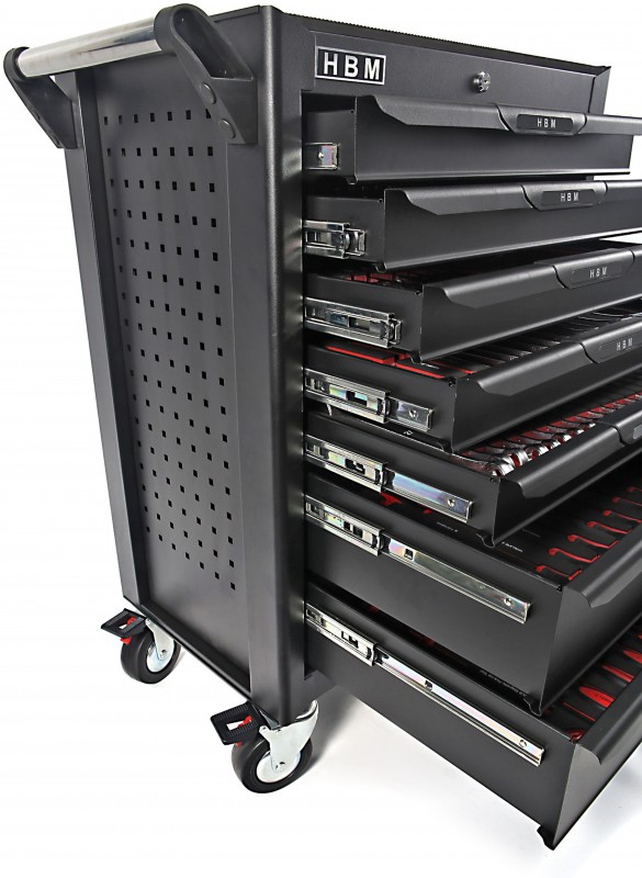 HBM deluxe gevulde gereedschapswagen 283-delig zwart, 7 laden, slot, 210 kg, 4 wielen