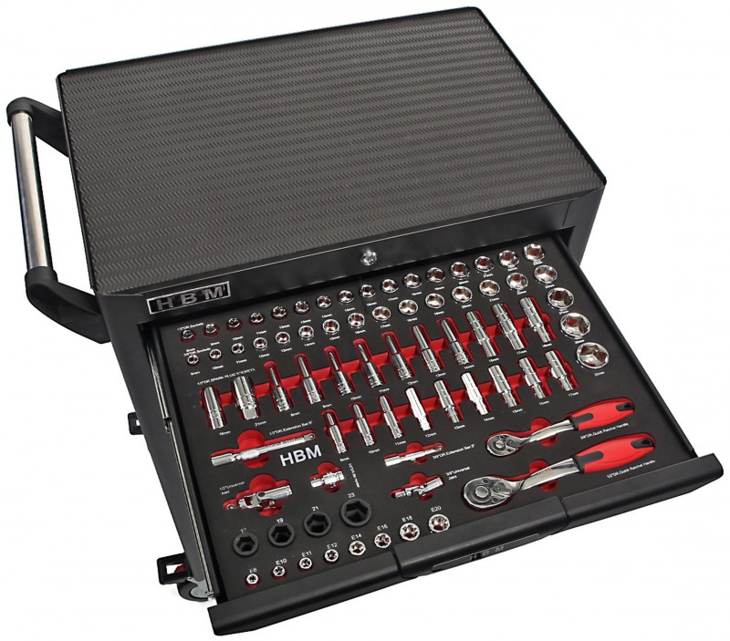 HBM deluxe gevulde gereedschapswagen 283-delig zwart, 7 laden, slot, 210 kg, 4 wielen