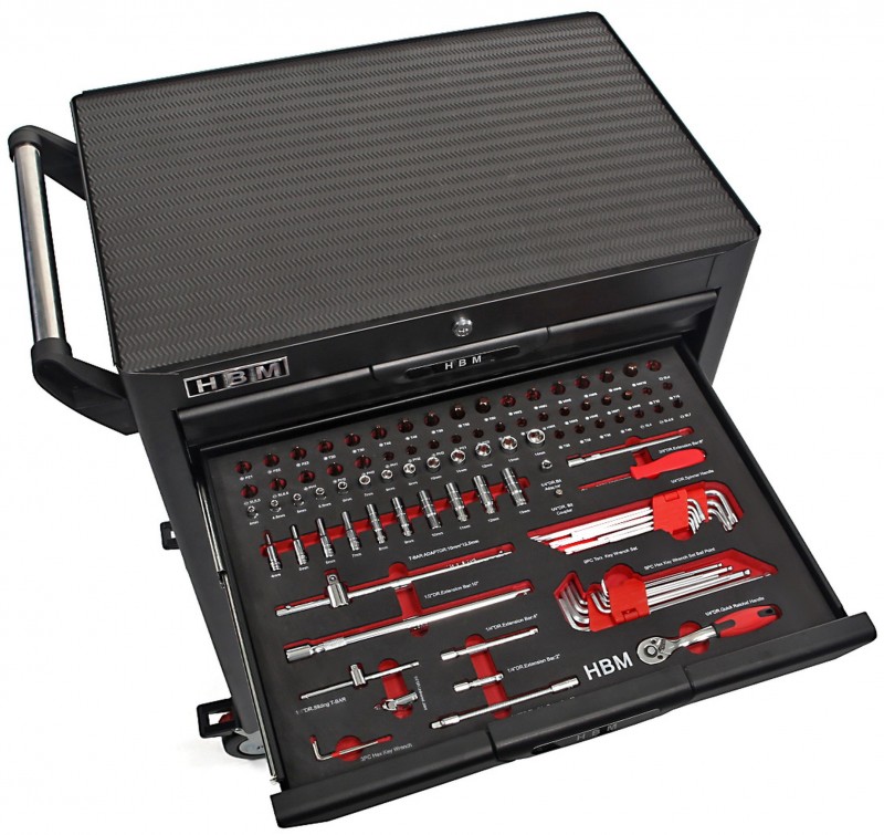 HBM deluxe gevulde gereedschapswagen 283-delig zwart, 7 laden, slot, 210 kg, 4 wielen