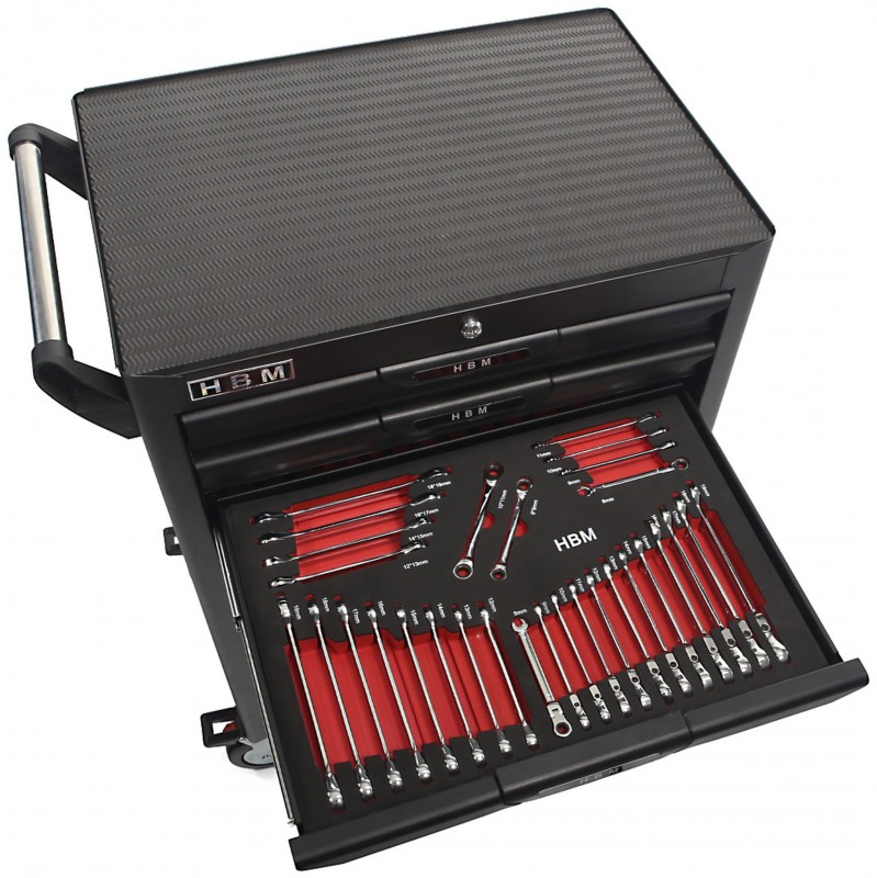 HBM deluxe gevulde gereedschapswagen 283-delig zwart, 7 laden, slot, 210 kg, 4 wielen
