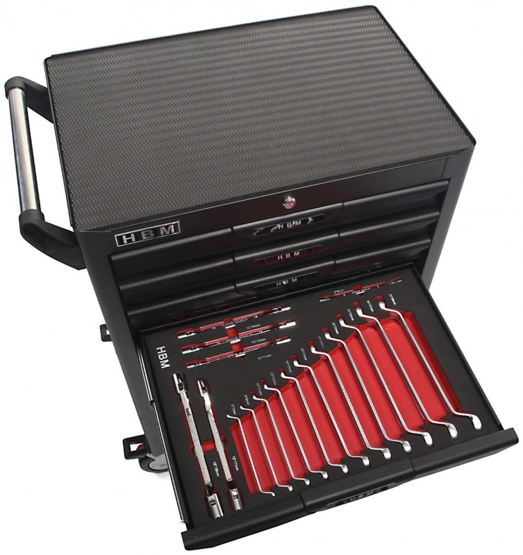 HBM deluxe gevulde gereedschapswagen 283-delig zwart, 7 laden, slot, 210 kg, 4 wielen