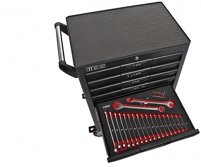 HBM deluxe gevulde gereedschapswagen 283-delig zwart, 7 laden, slot, 210 kg, 4 wielen