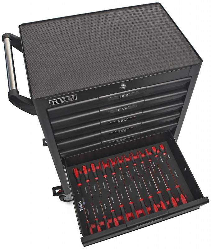 HBM deluxe gevulde gereedschapswagen 283-delig zwart, 7 laden, slot, 210 kg, 4 wielen