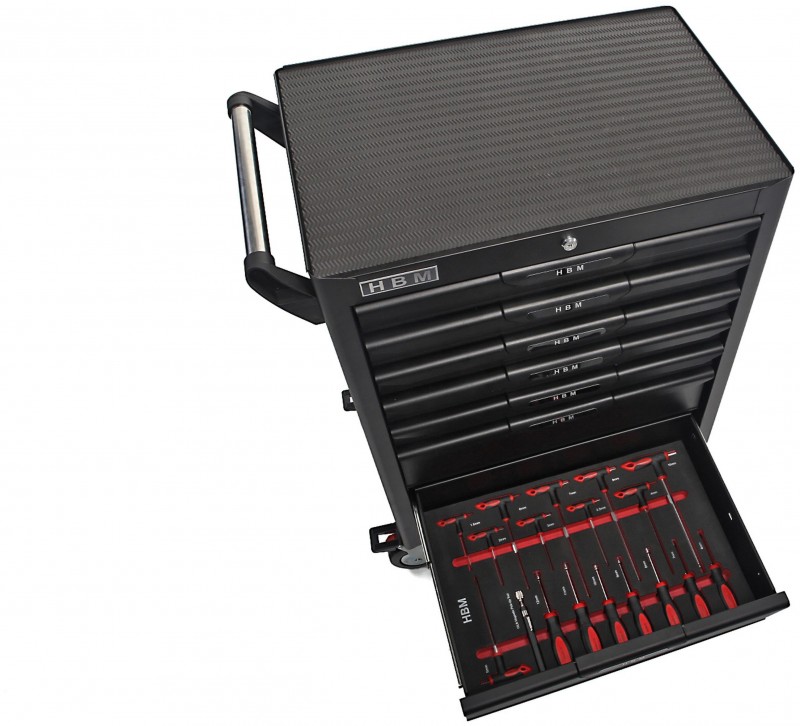 HBM deluxe gevulde gereedschapswagen 283-delig zwart, 7 laden, slot, 210 kg, 4 wielen