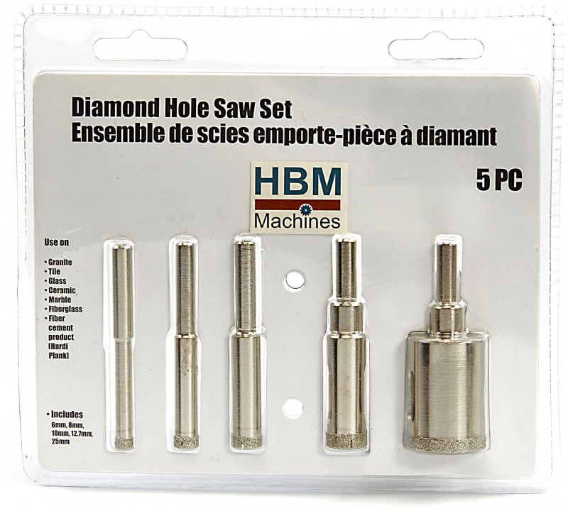 HBM 5-delige Diamant Gatzagenset voor Beton, Glas, Natuursteen, Tegel, Cellenbeton en Porselein