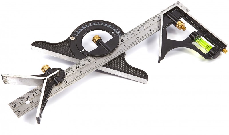 HBM 300 mm 5-delige instelbare hoekmeetset – centimeter, inch, millimeter, hoekgraden

