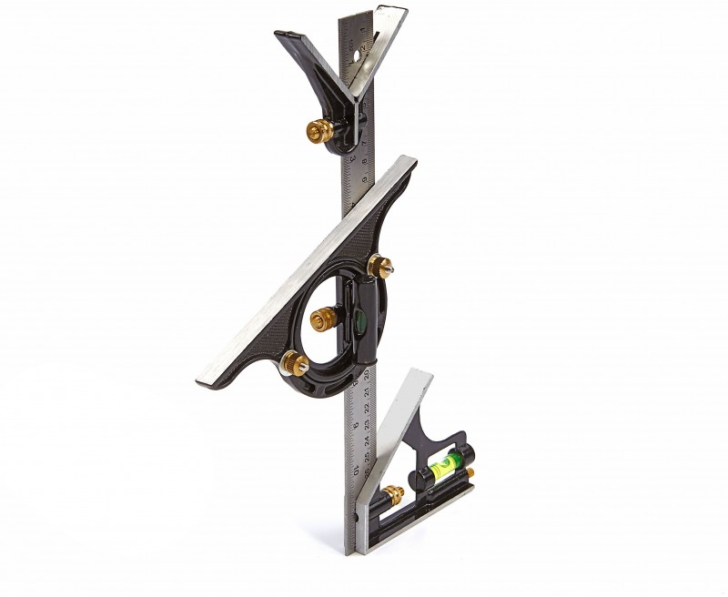 HBM 300 mm 5-delige instelbare hoekmeetset – centimeter, inch, millimeter, hoekgraden
