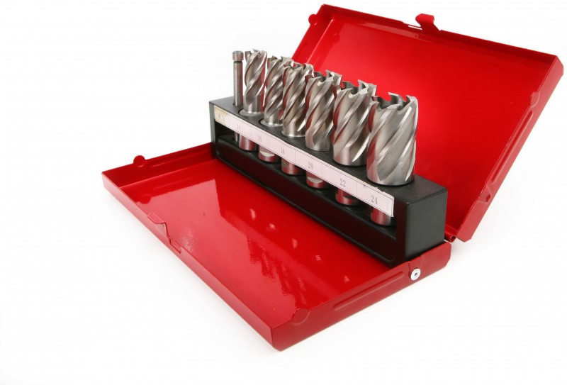 HBM 7-delige HSS M2 kernborenset voor magneetboormachine, metaal, max. snijbereik 25 mm HBM 7-delige HSS M2 kernborenset voor magneetboormachine, metaal, max. snijbereik 25 mm