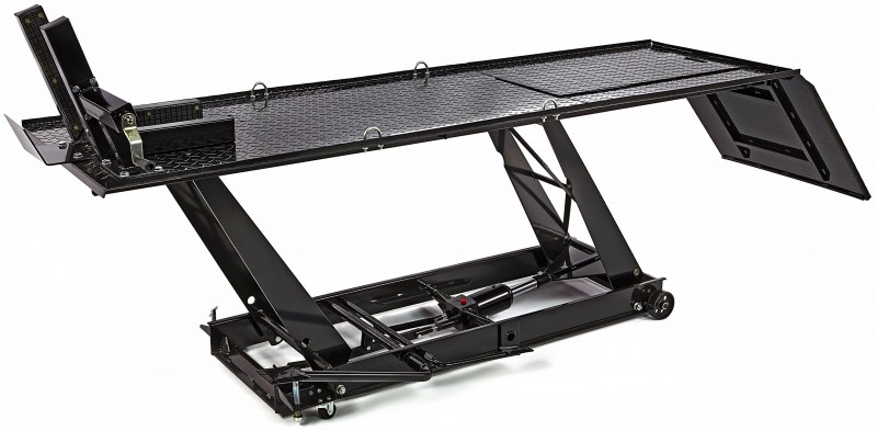 HBM 450 kg hydraulische motorheftafel verrijdbaar met luxe voorwielklem - zwart