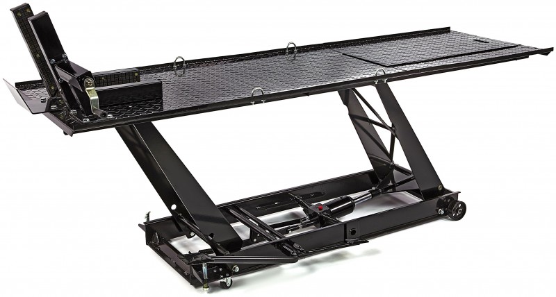 HBM 450 kg hydraulische motorheftafel verrijdbaar met luxe voorwielklem - zwart
