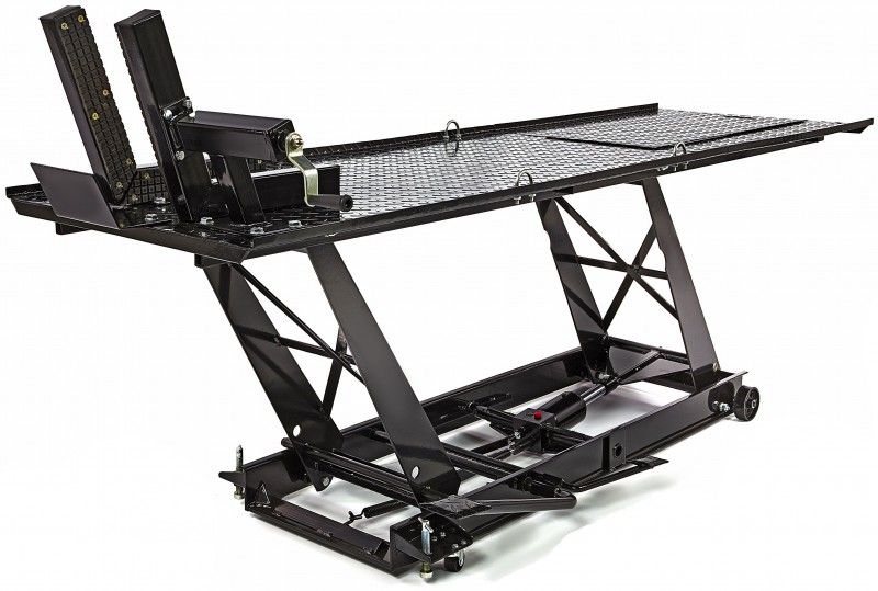 HBM 450 kg hydraulische motorheftafel verrijdbaar met luxe voorwielklem - zwart