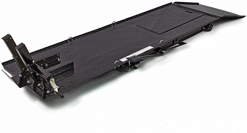 HBM 450 kg hydraulische motorheftafel verrijdbaar met luxe voorwielklem - zwart