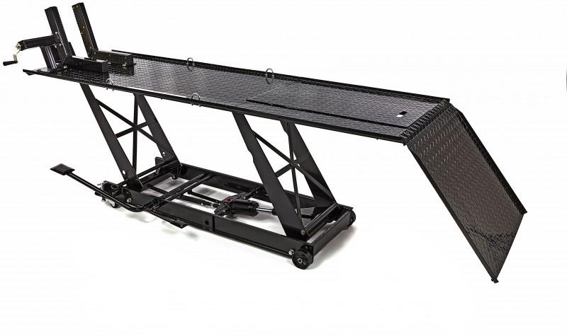 HBM 450 kg hydraulische motorheftafel verrijdbaar met luxe voorwielklem - zwart