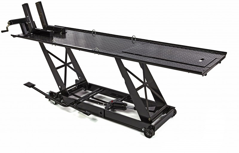 HBM 450 kg hydraulische motorheftafel verrijdbaar met luxe voorwielklem - zwart