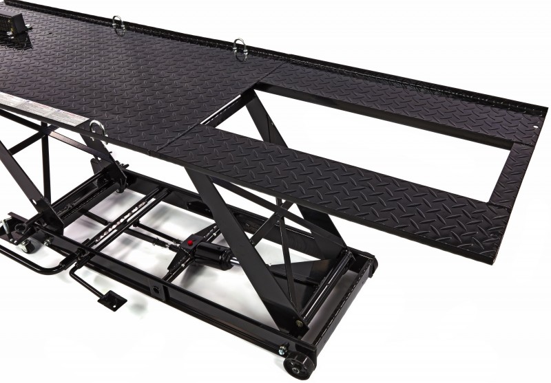 HBM 450 kg hydraulische motorheftafel verrijdbaar met luxe voorwielklem - zwart
