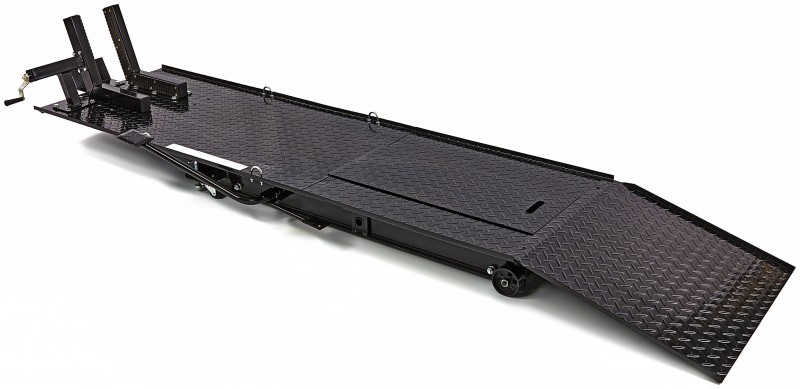 HBM 450 kg hydraulische motorheftafel verrijdbaar met luxe voorwielklem - zwart