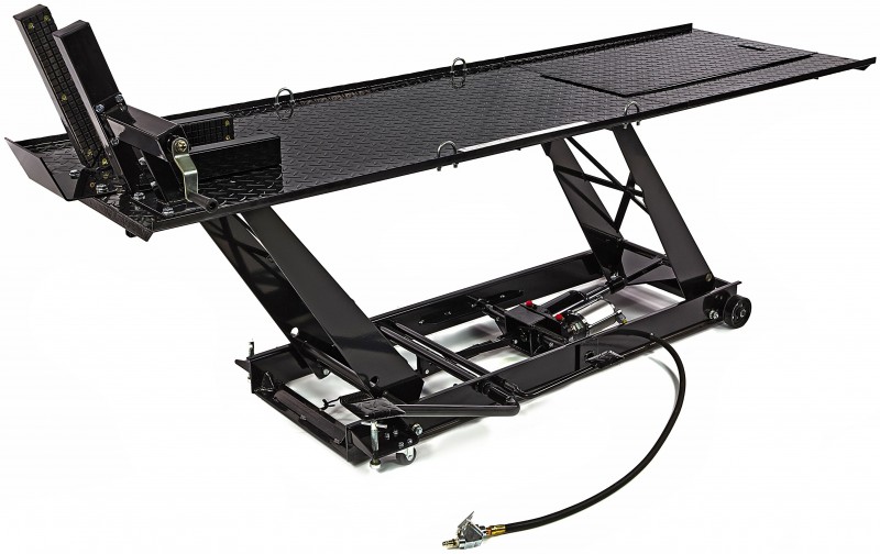 HBM motorheftafel 450 kg, hydraulisch en pneumatisch, verrijdbaar, luxe voorwielklem, zwart HBM motorheftafel 450 kg, hydraulisch en pneumatisch, verrijdbaar, luxe voorwielklem, zwart