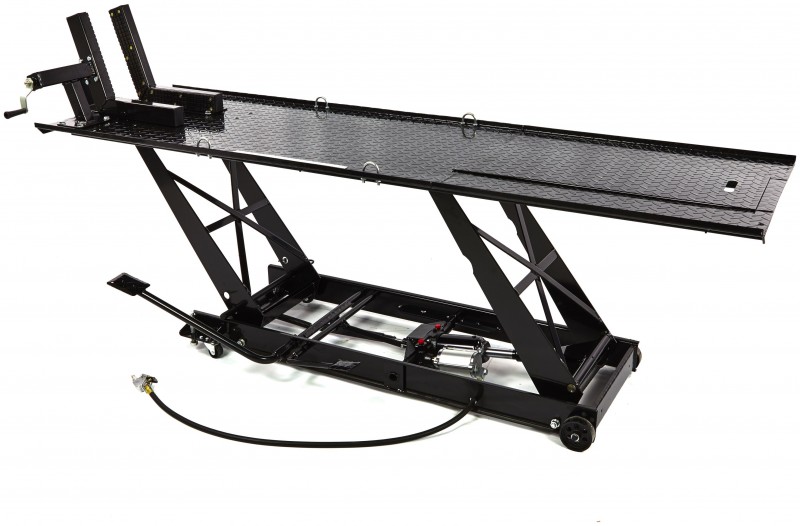 HBM motorheftafel 450 kg, hydraulisch en pneumatisch, verrijdbaar, luxe voorwielklem, zwart HBM motorheftafel 450 kg, hydraulisch en pneumatisch, verrijdbaar, luxe voorwielklem, zwart