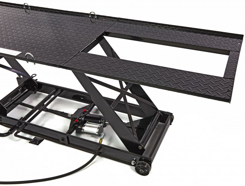HBM motorheftafel 450 kg, hydraulisch en pneumatisch, verrijdbaar, luxe voorwielklem, zwart HBM motorheftafel 450 kg, hydraulisch en pneumatisch, verrijdbaar, luxe voorwielklem, zwart