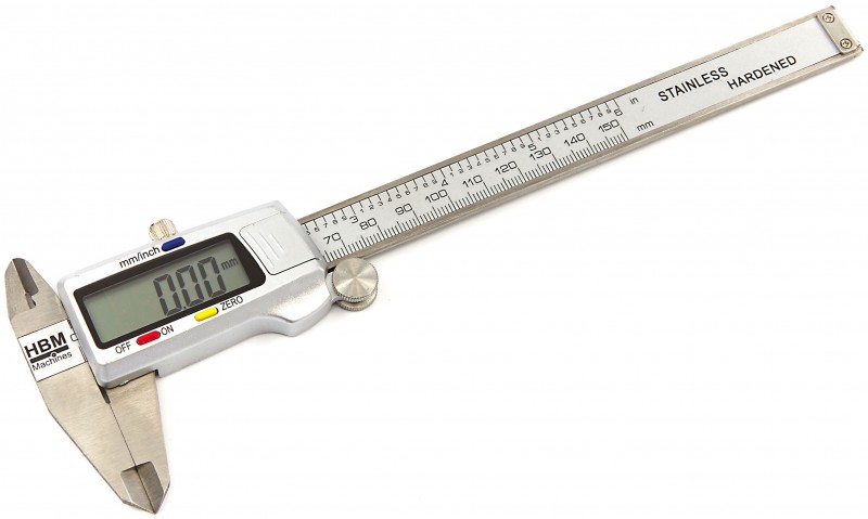HBM 150 mm digitale schuifmaat met opbergkoffer, inch/mm, meetnauwkeurigheid 0,03 mm