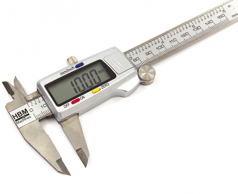HBM 150 mm digitale schuifmaat met opbergkoffer, inch/mm, meetnauwkeurigheid 0,03 mm