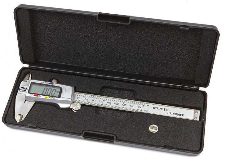 HBM 150 mm digitale schuifmaat met opbergkoffer, inch/mm, meetnauwkeurigheid 0,03 mm