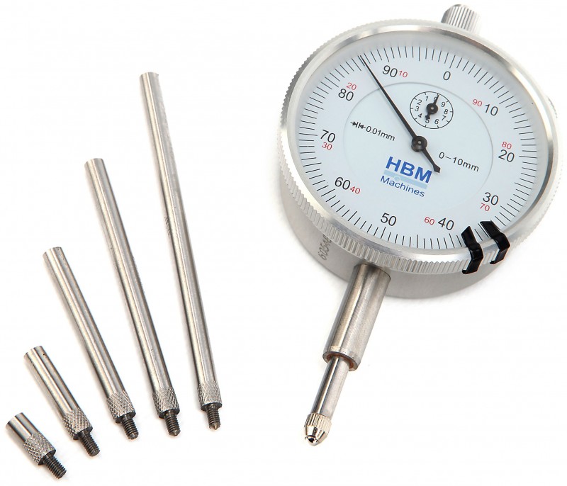 HBM Analoge Meetklok 0,01 mm Slag 10 mm Inclusief 5 Verlengstiften