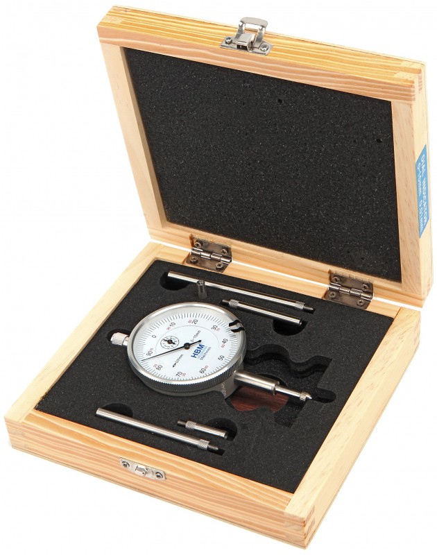 HBM Analoge Meetklok 0,01 mm Slag 10 mm Inclusief 5 Verlengstiften