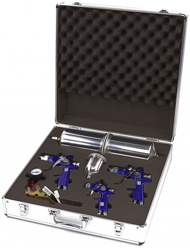 HBM Professionele 8-delige verfspuitenset met opbergkoffer, aluminium beker, universele sproeikop
