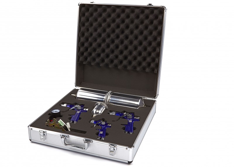 HBM Professionele 8-delige verfspuitenset met opbergkoffer, aluminium beker, universele sproeikop
