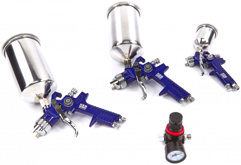 HBM Professionele 8-delige verfspuitenset met opbergkoffer, aluminium beker, universele sproeikop
