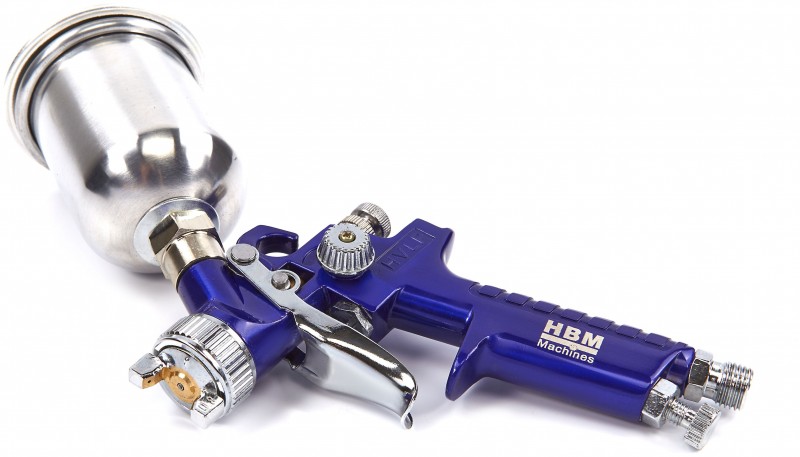 HBM Professionele 8-delige verfspuitenset met opbergkoffer, aluminium beker, universele sproeikop
