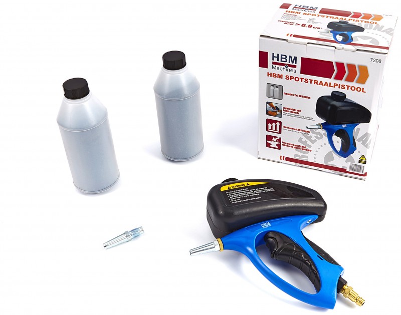 HBM Spot Straalpistool met 2 kg grit en 2 nozzles, luchtverbruik 160 l/min, nozzle 5 mm