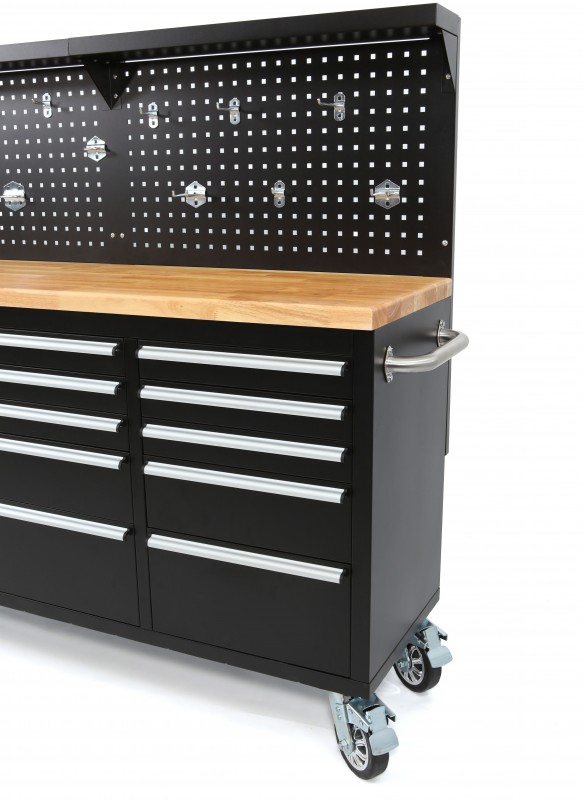 HBM verrijdbare gereedschapswagen met achterwand 215 cm, 10 laden, zwart HBM verrijdbare gereedschapswagen met achterwand 215 cm, 10 laden, zwart