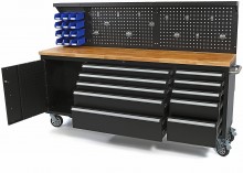 HBM verrijdbare gereedschapswagen met achterwand 215 cm, 10 laden, zwart HBM verrijdbare gereedschapswagen met achterwand 215 cm, 10 laden, zwart