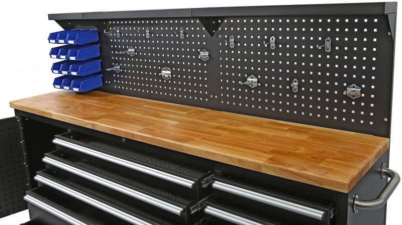 HBM verrijdbare gereedschapswagen met achterwand 215 cm, 10 laden, zwart HBM verrijdbare gereedschapswagen met achterwand 215 cm, 10 laden, zwart