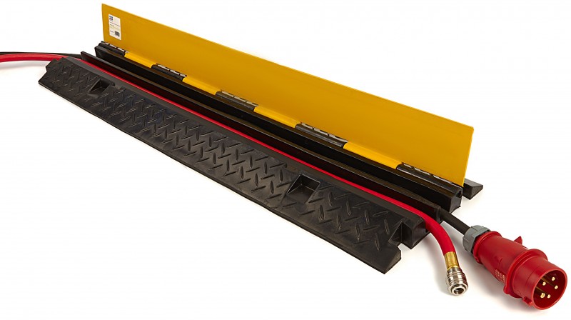 HBM kabelbrug/kabelgoot 100 cm met klep, 2 kanalen, rubber, max. kabeldikte 25 mm, max. belasting 9 t HBM kabelbrug/kabelgoot 100 cm met klep, 2 kanalen, rubber, max. kabeldikte 25 mm, max. belasting 9 t
