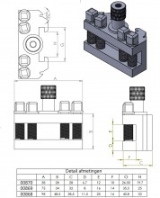 HBM G snelwisselhouder model Dixon 20 x 20 mm, 38,5 mm breed, 48,5 mm hoog, 98 mm lang