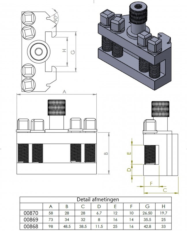 HBM G snelwisselhouder model Dixon 20 x 20 mm, 38,5 mm breed, 48,5 mm hoog, 98 mm lang