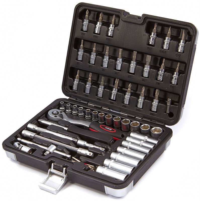 HBM 53-delige 1/4 inch dopsleutelset inclusief lange doppen