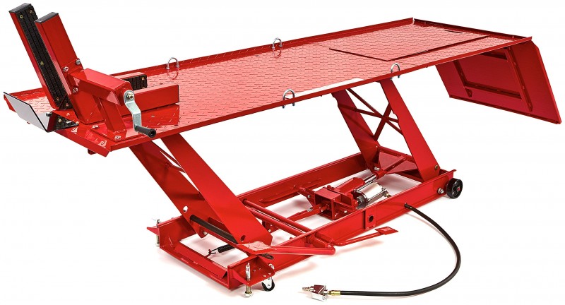 HBM 450 kg Motorheftafel Hydraulisch en Pneumatisch, Verrijdbaar, Luxe Voorwielklem, Rood